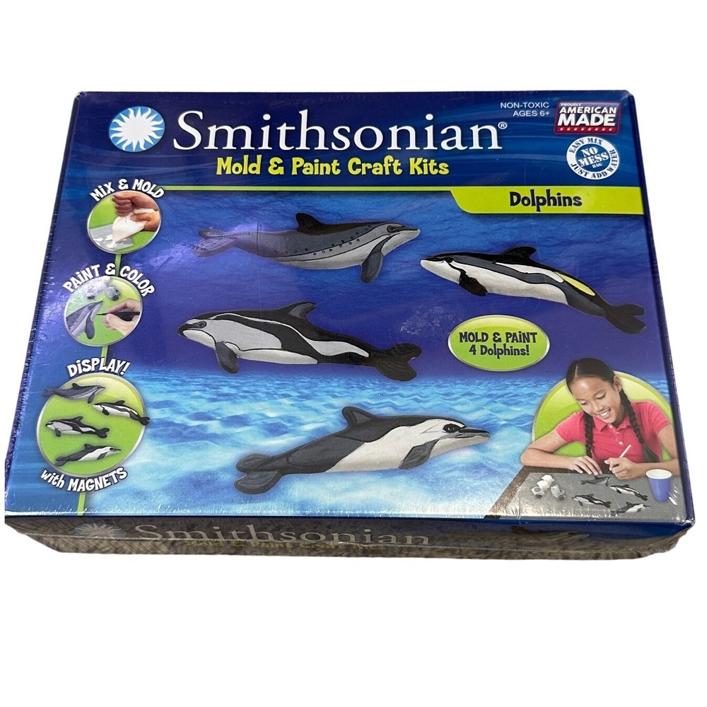 Smithsonian Mold & Paint Craft Kit Dolphins 4 Magnets Kids Art Activity Set NEW